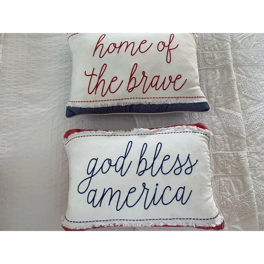 God Bless America & Home of the Brave Pillow Set 12 x 18 July 4 Independence Day